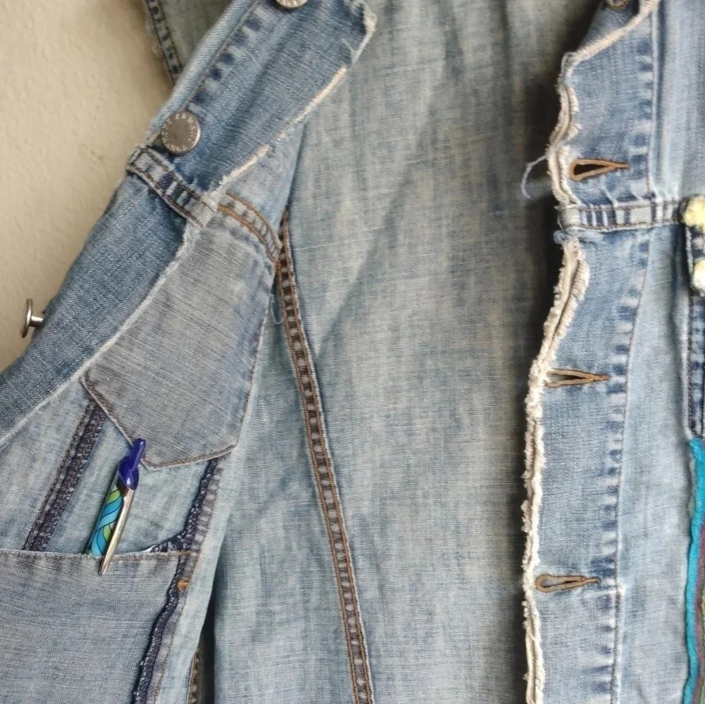 Armani Exchange UPCYCLED Distressed Washed Denim Vest-Jean vest-Unique-Patched - Picture 11 of 16